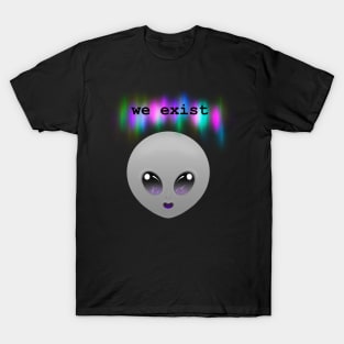 The Greys “We Exist” grey-asexual alien T-Shirt